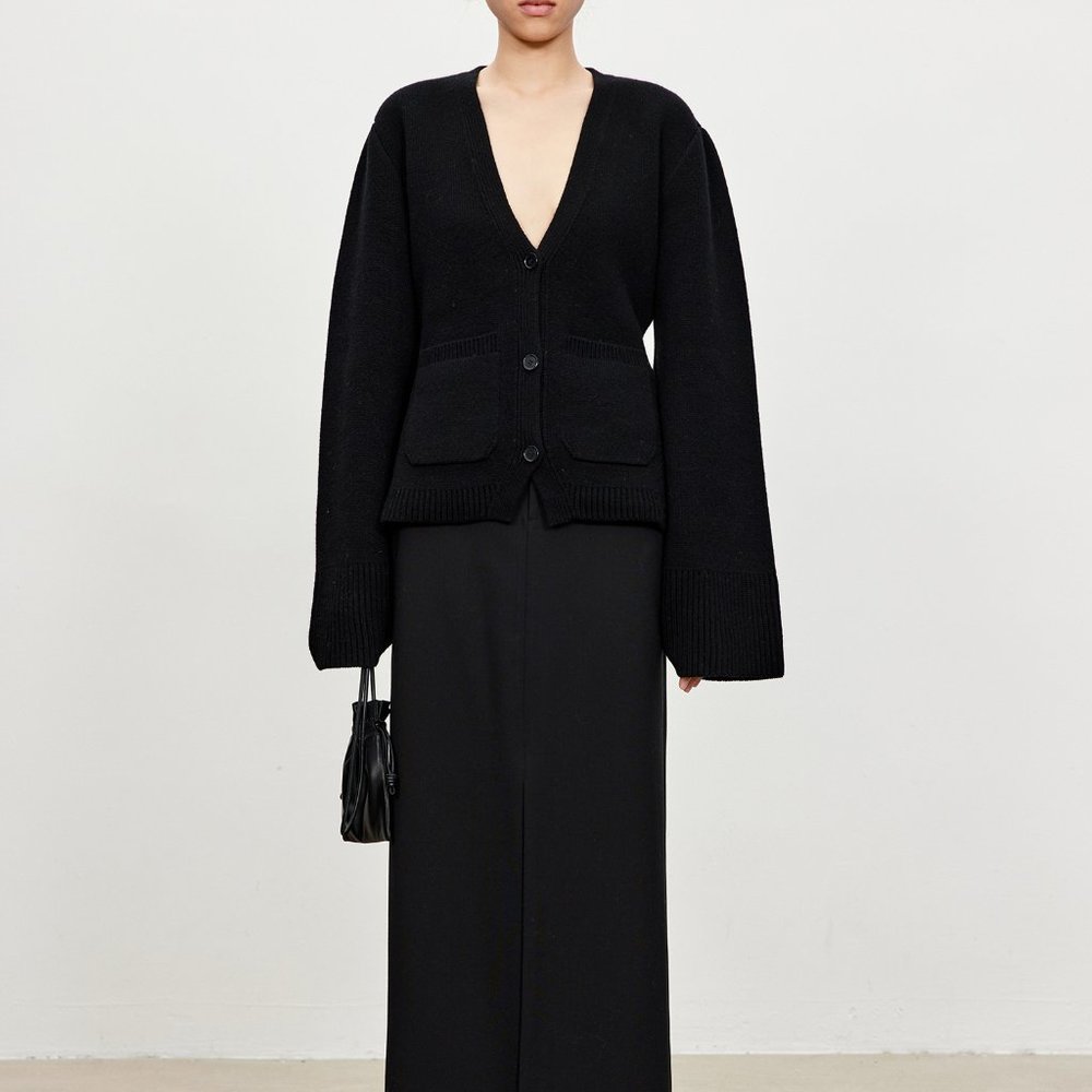 CHICJOC Scarlet Style Cashmere Cardigan Deep V-neck black size 38